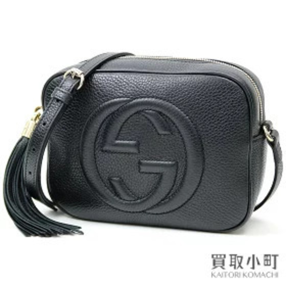 Gucci Soho Leather Disco Bag Black Tassel Charm Interlocking GG Stitch